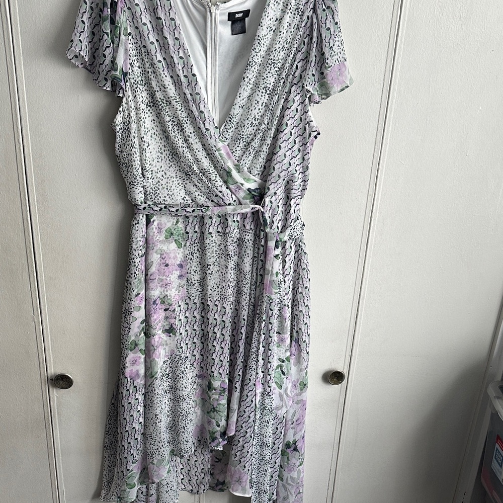 DKNY Floral Wrap Dress in Lavender and White